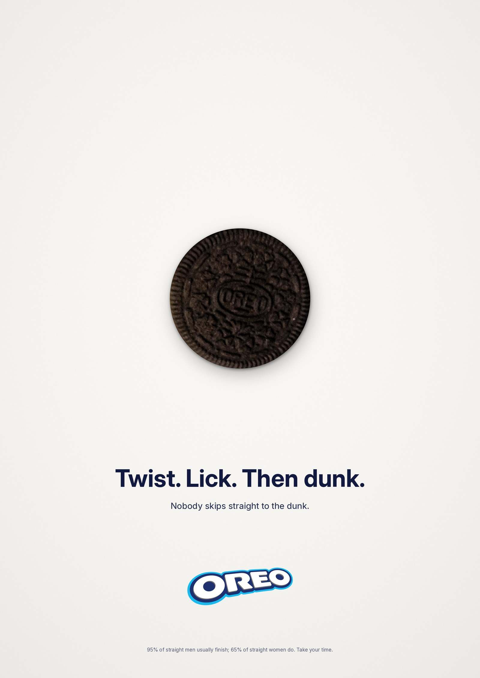 Oreo poster: one Oreo centred on cream, headline Twist. Lick. Then dunk.