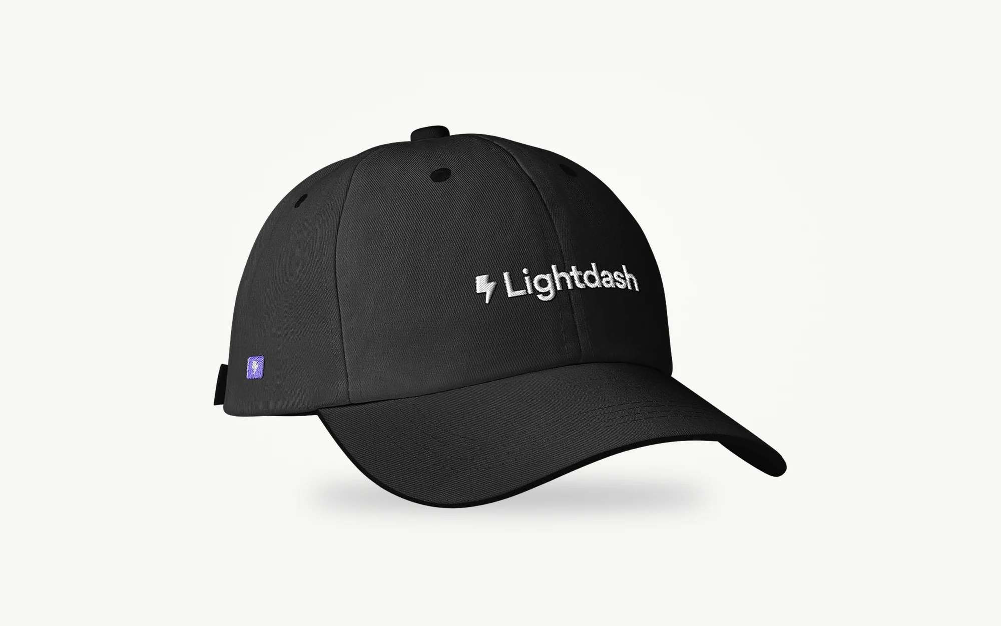 Black cap with a white Lightdash wordmark on the front