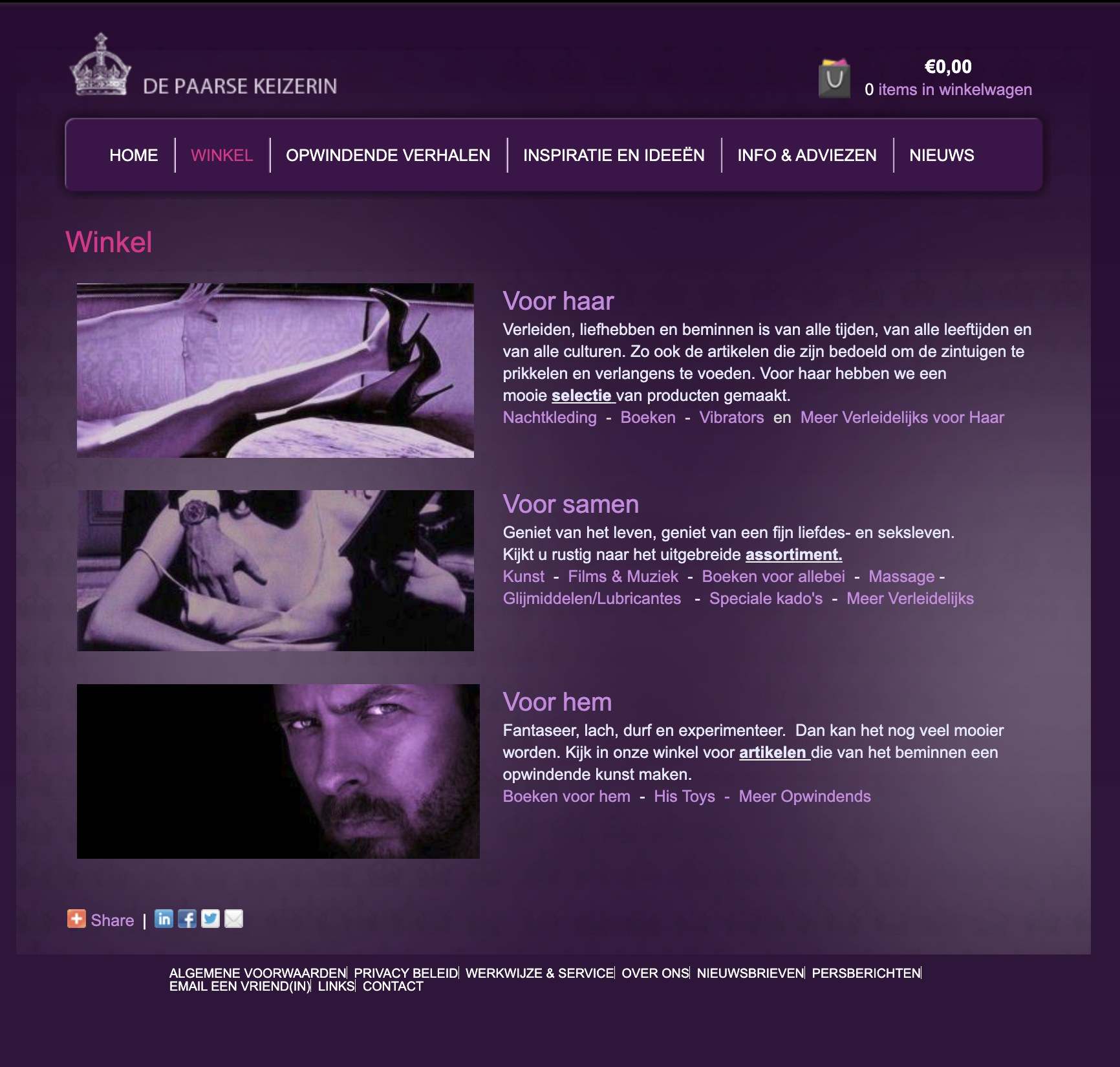 The De Paarse Keizerin shop page in 2013, archived by the Wayback Machine