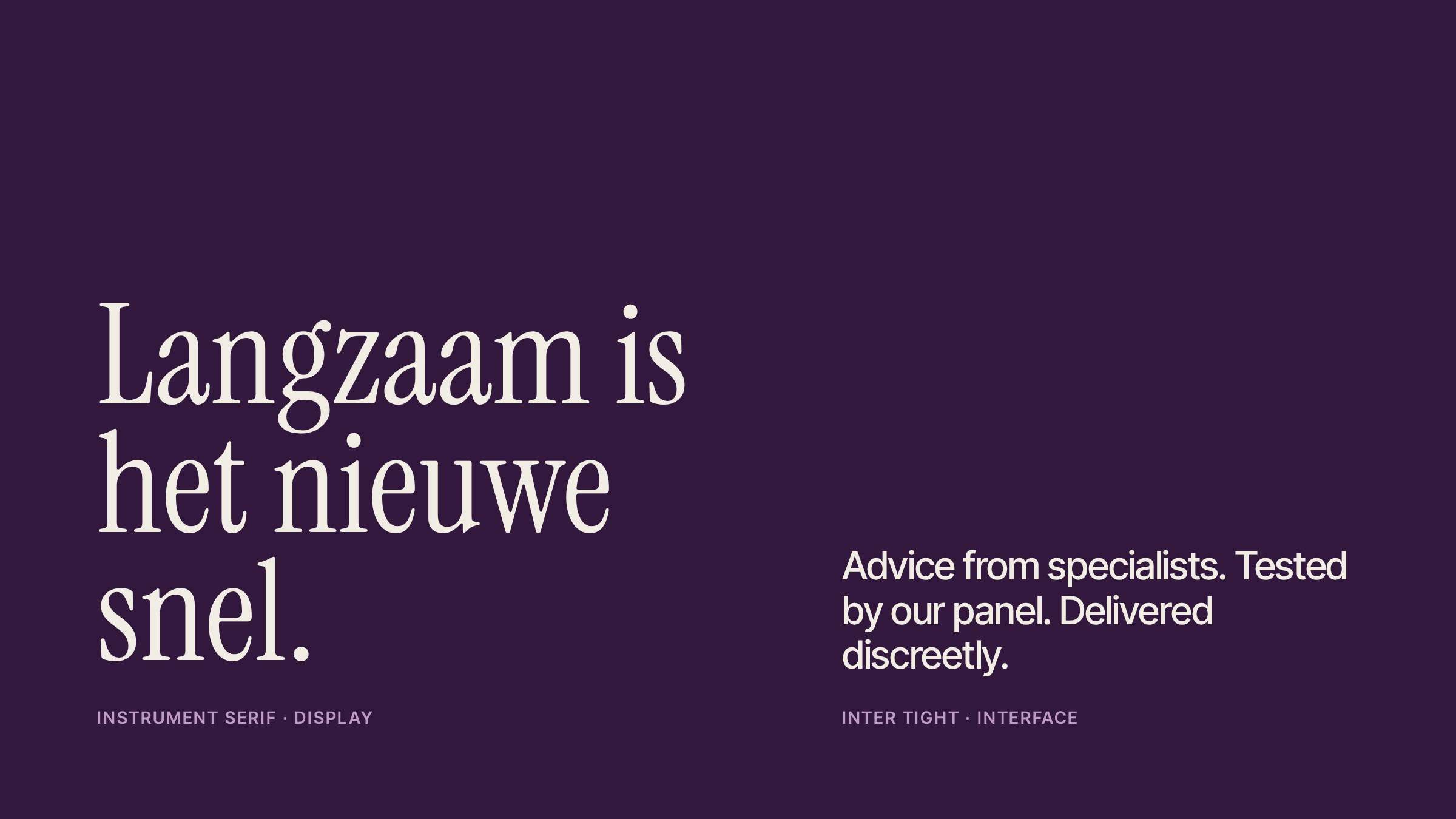 Type pairing of Instrument Serif and Inter Tight on aubergine